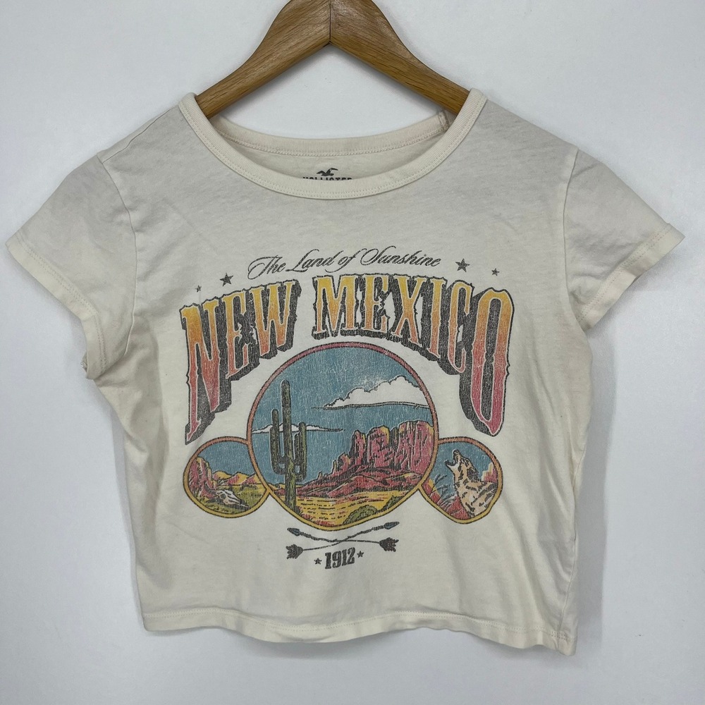 Hollister New Mexico Graphic Baby Tee White Desert Scene Cotton Small